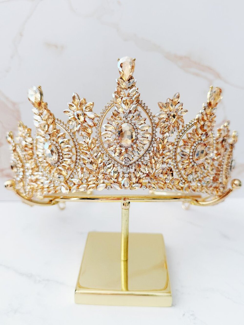 Champagne Crystal crown, Vintage crown, birthday crown, Gala accessory, Costume